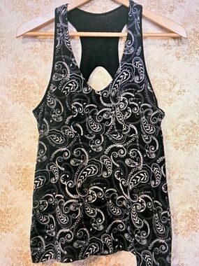 Marika Black and White Paisley Racerback Tank